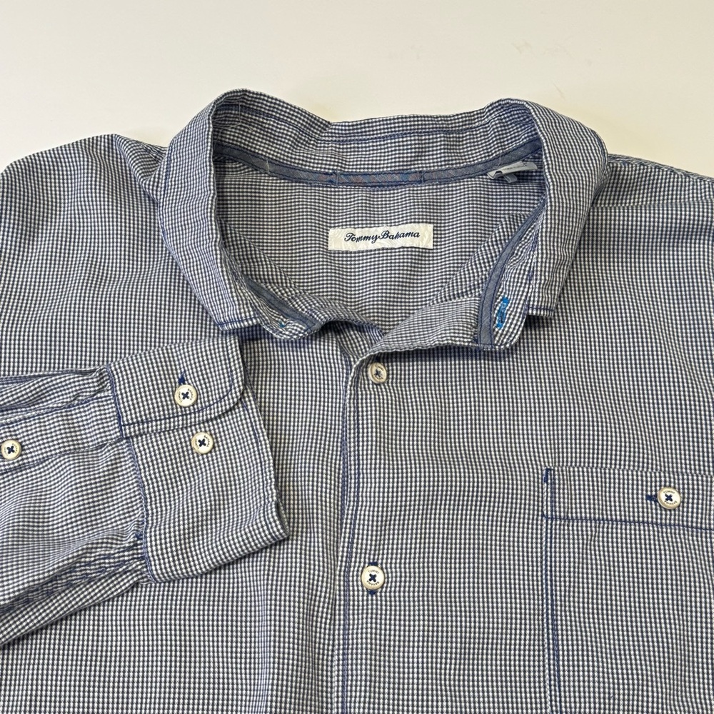 Tommy Bahama Men's 3XLT Blue White Plaid Long Sleeve Button Down